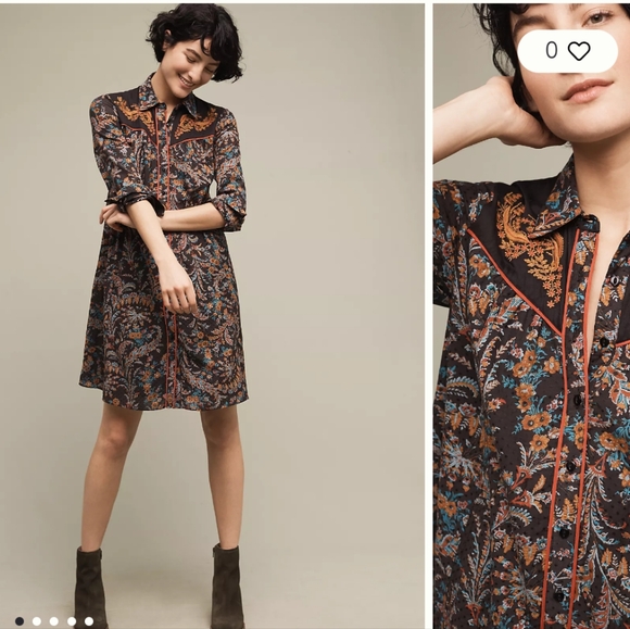 Holding Horses Anthropologie Escalante Shirt Dress Sz 00 Rodeo Western Prairie - Picture 16 of 16